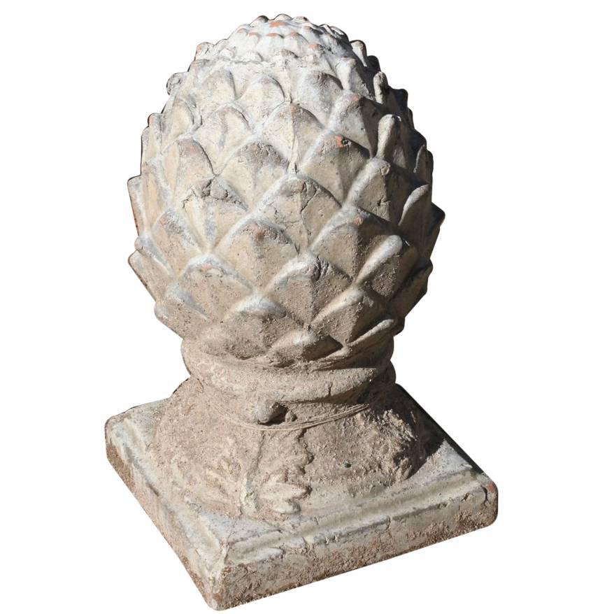 French Terracotta Artichoke Finial, circa 1960s For Sale