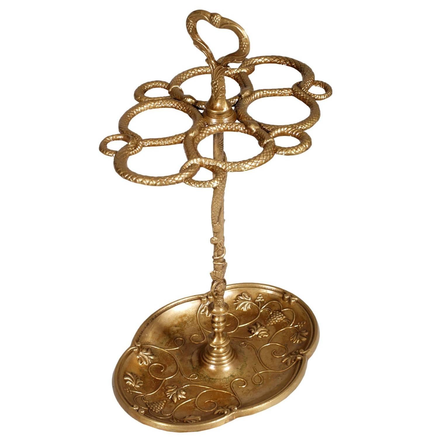 Art Nouveau Gilded Bronz Umbrella Stand Richly Decorated Snakes and Floral Motif