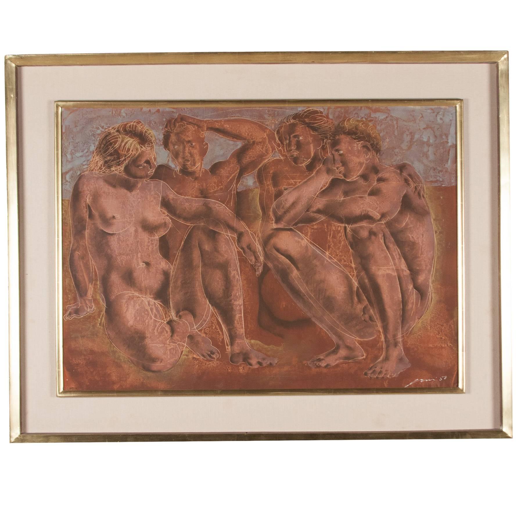 Neoclassical Scene Lithograph, French, 1950 For Sale