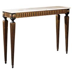 French Ebonized and Gilded Neoclassical Style Side Table with White Marble Top