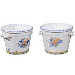 Vintage Pair of French Faience Cache Pots Made for Tiffany & Co in the Mid-20th Century