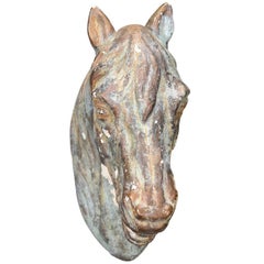 French Painted Horse Head Sculpture from the Early 20th Century
