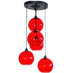 Mid-20th Century Red Murano Glass Five-Ball Chandelier, 1960s
