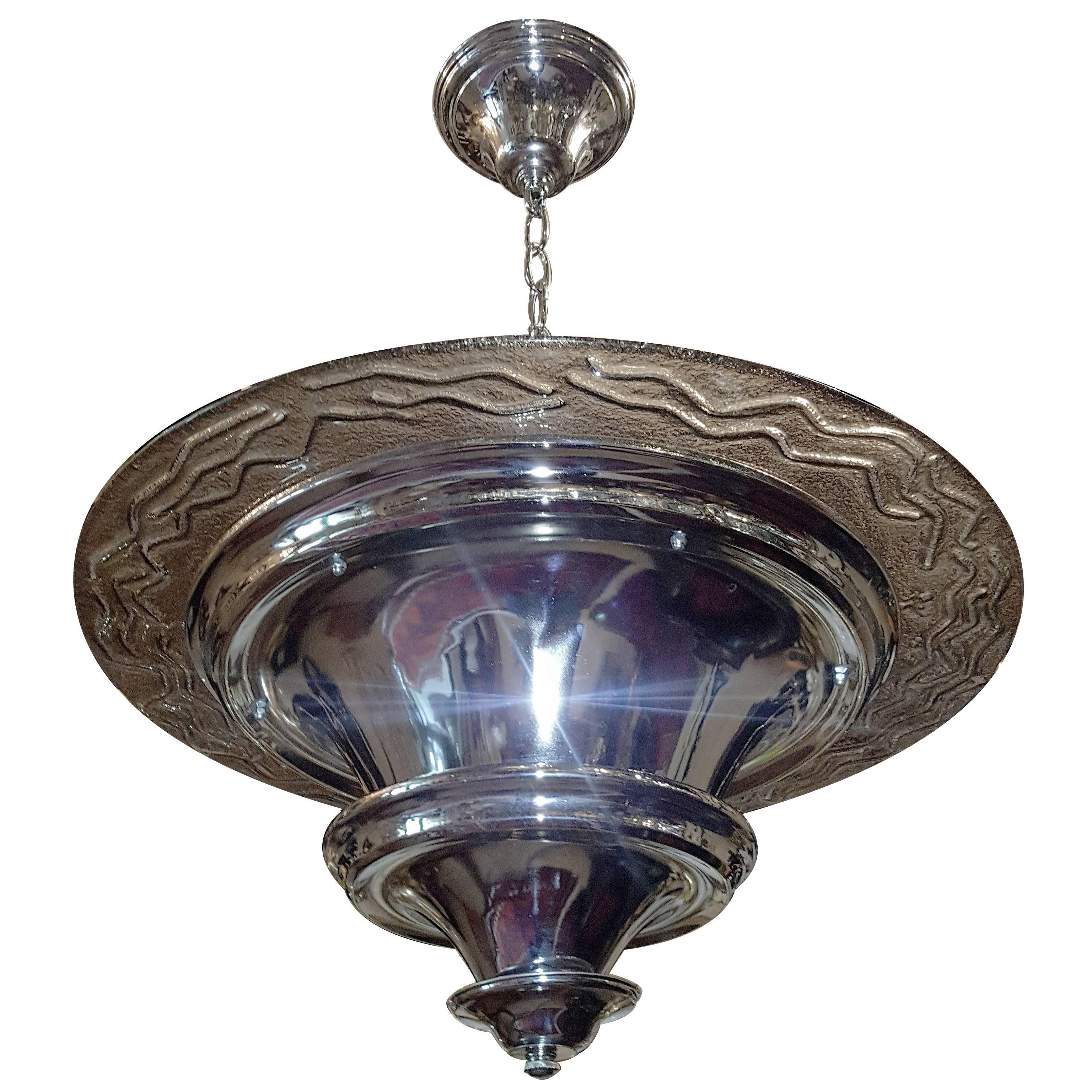 Nickel-Plated Moderne Light Fixture For Sale