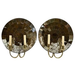 Pair of Large Mirrored Back Sconces