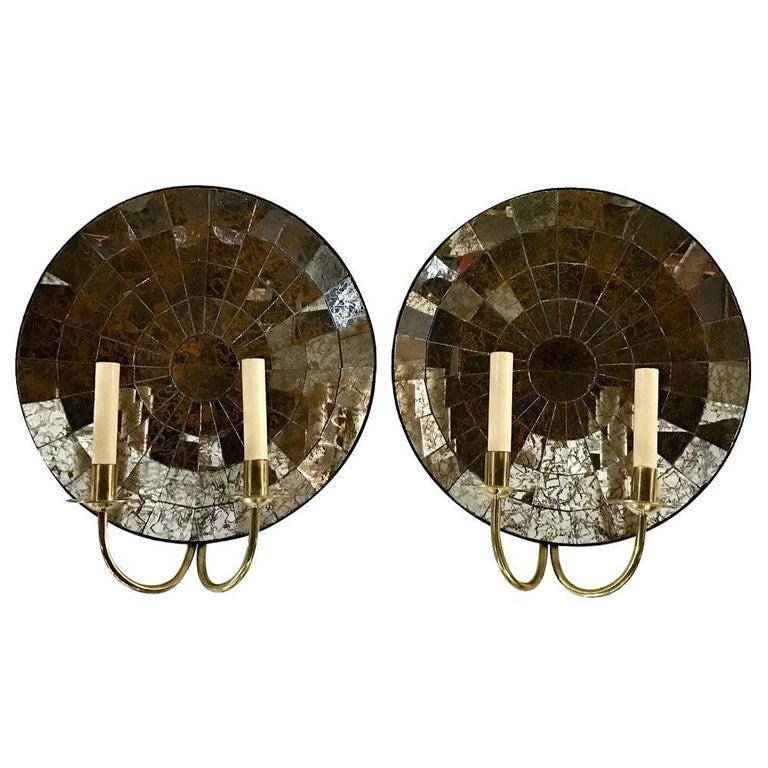 Pair of Large Mirrored Back Sconces For Sale