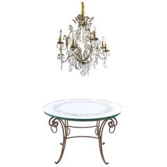 French Mirrored Coffee Table and Hollywood Regency Chandelier