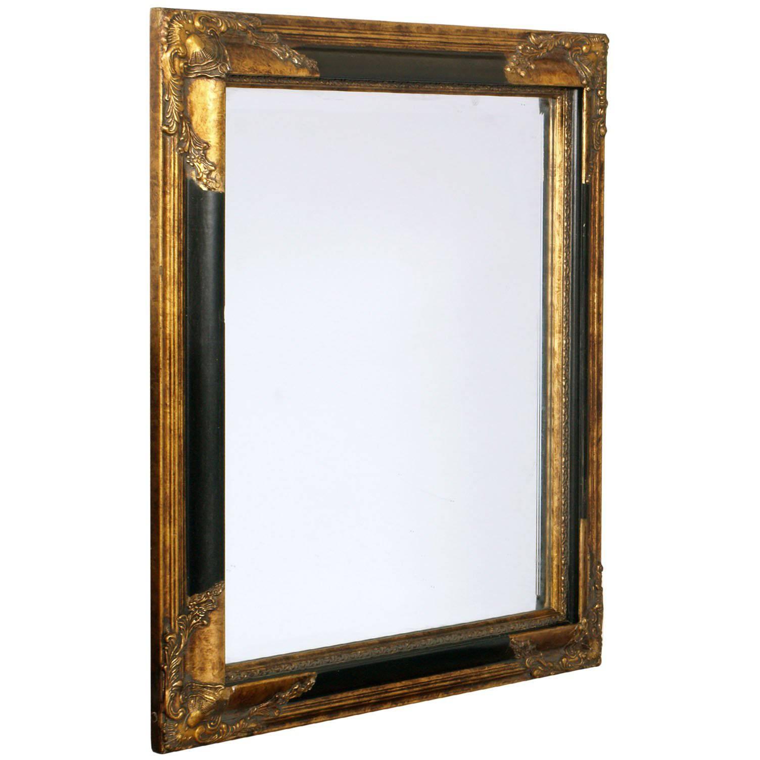 Art Deco Mirror with Carved Golden Black Frame of the Florentine Craftsmanship