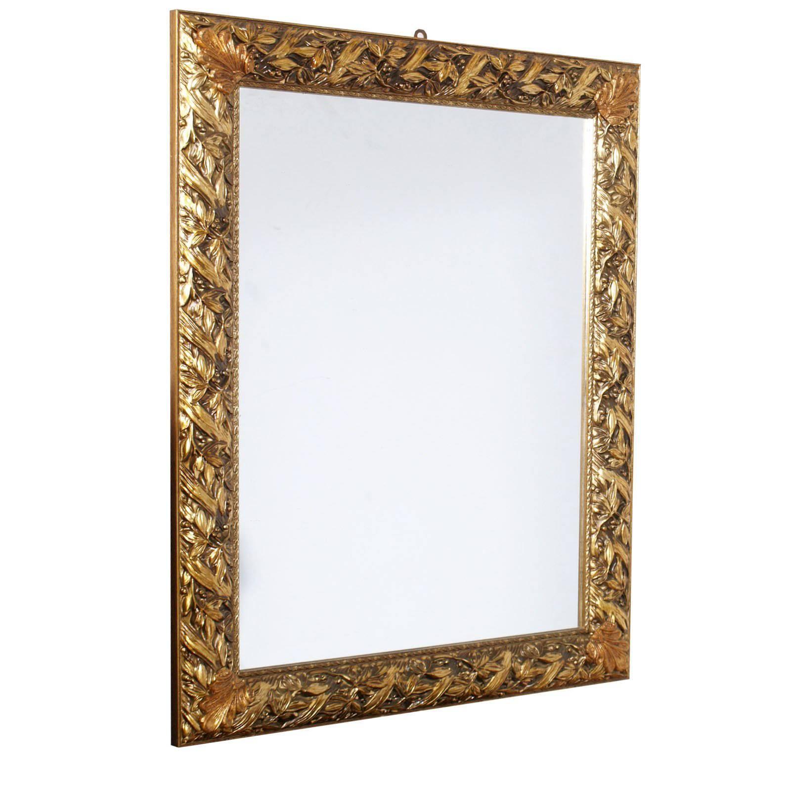 Art Nouveau Mirror with Carved Golden Frame, Florentine Crafts, 1930s-1940s