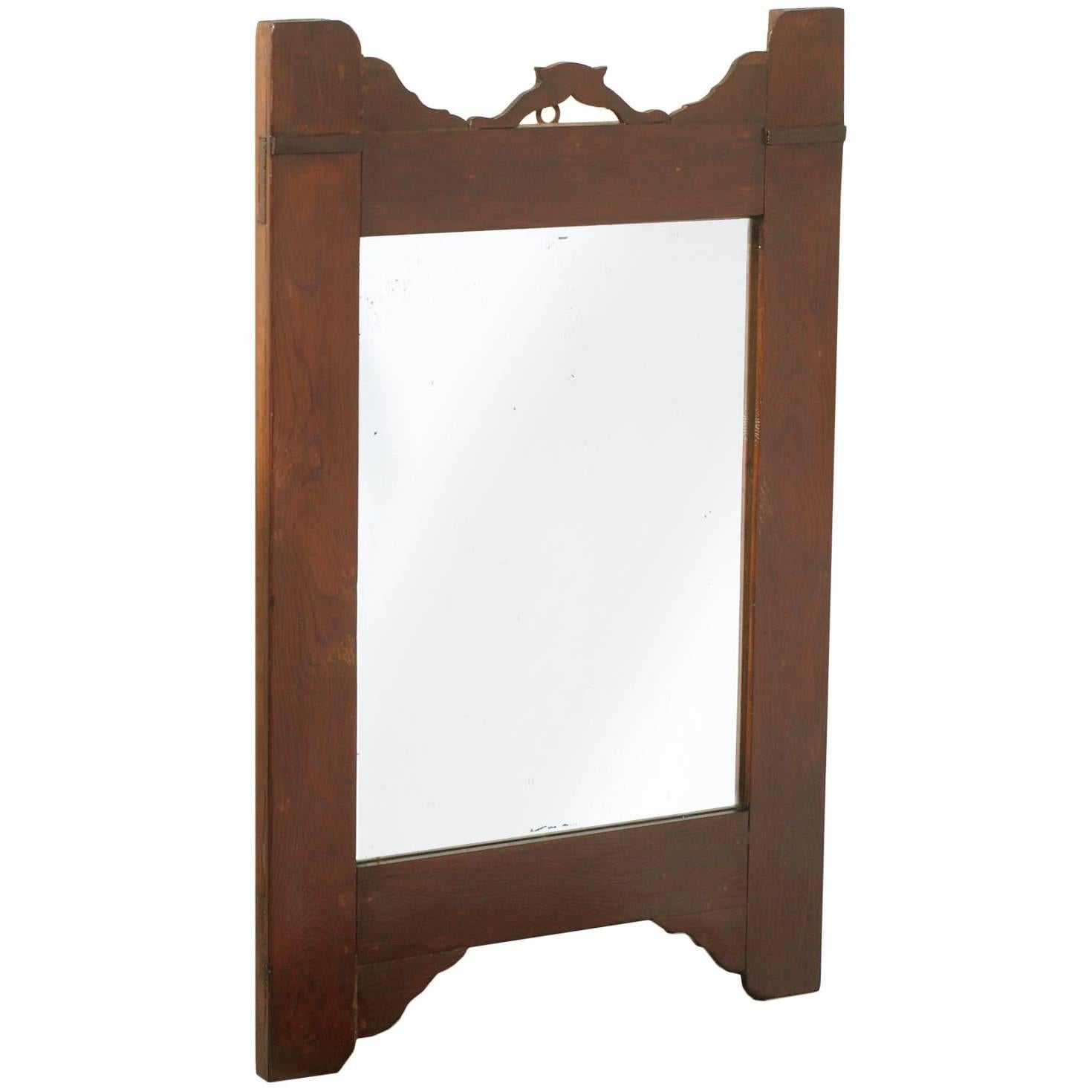 Late 19th Century Country Art Nouveau Mirror, Walnut, Wax polished For Sale