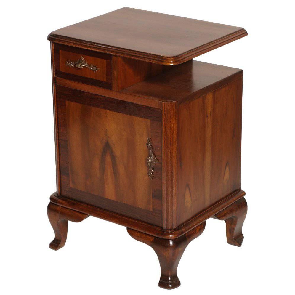 1920s Italian Baroque Bedside Table Nightstand Massive Walnut and Walnut Applied