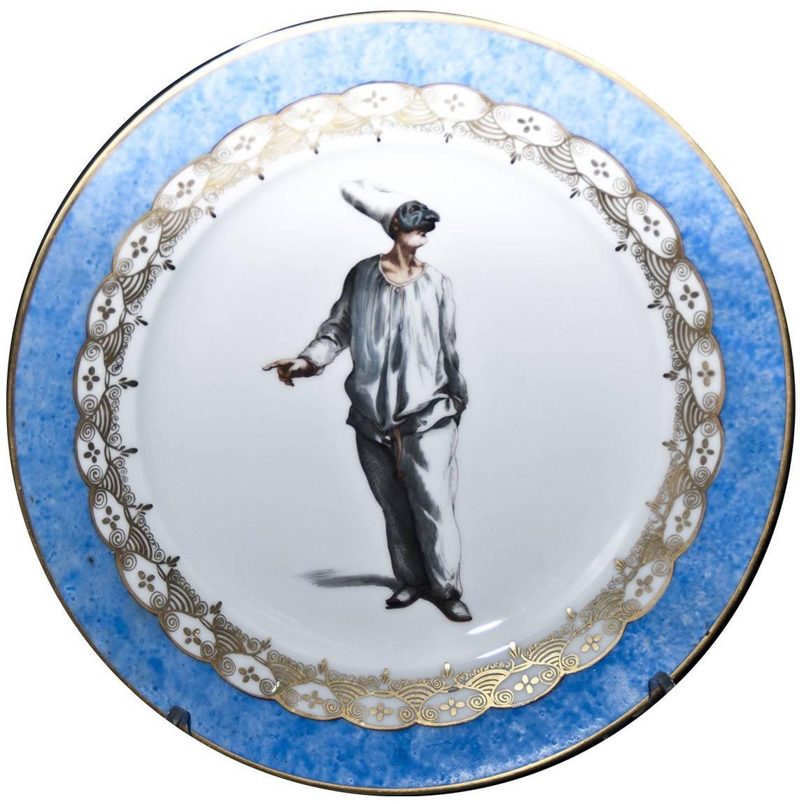 Porcelain Plate, Pulcinella, Probably Manufactured Ginori For Sale
