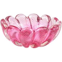 Seguso Vetri d'Arte Murano Pink Sommerso Italian Art Glass Decorative Bowl
