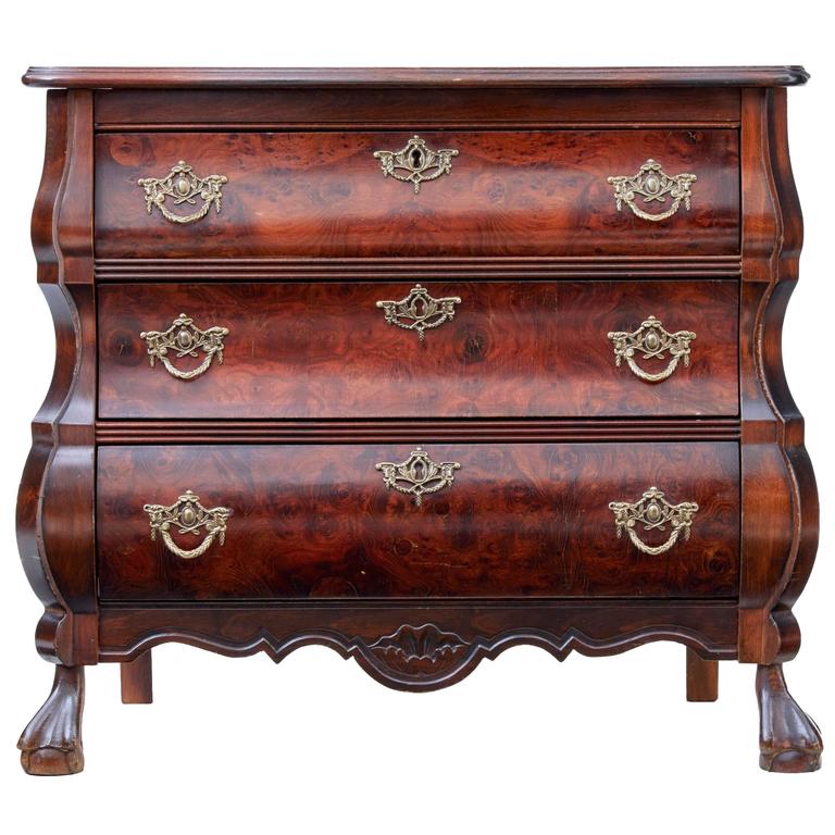 1950s Small Mulberry Bombe Shaped Commode Chest Of Drawers For