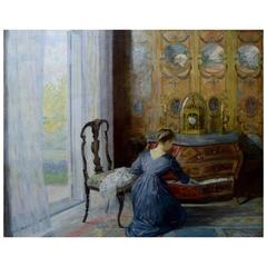 Robert Panitzsch, Interior with Young Woman, Oil on Canvas