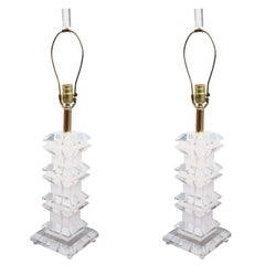 Pair of Decorative Clear and Frosted Lucite Table Lamps
