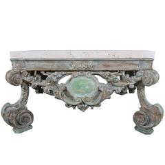 French Rococo Style Carved Coffee Table with Travertine Top