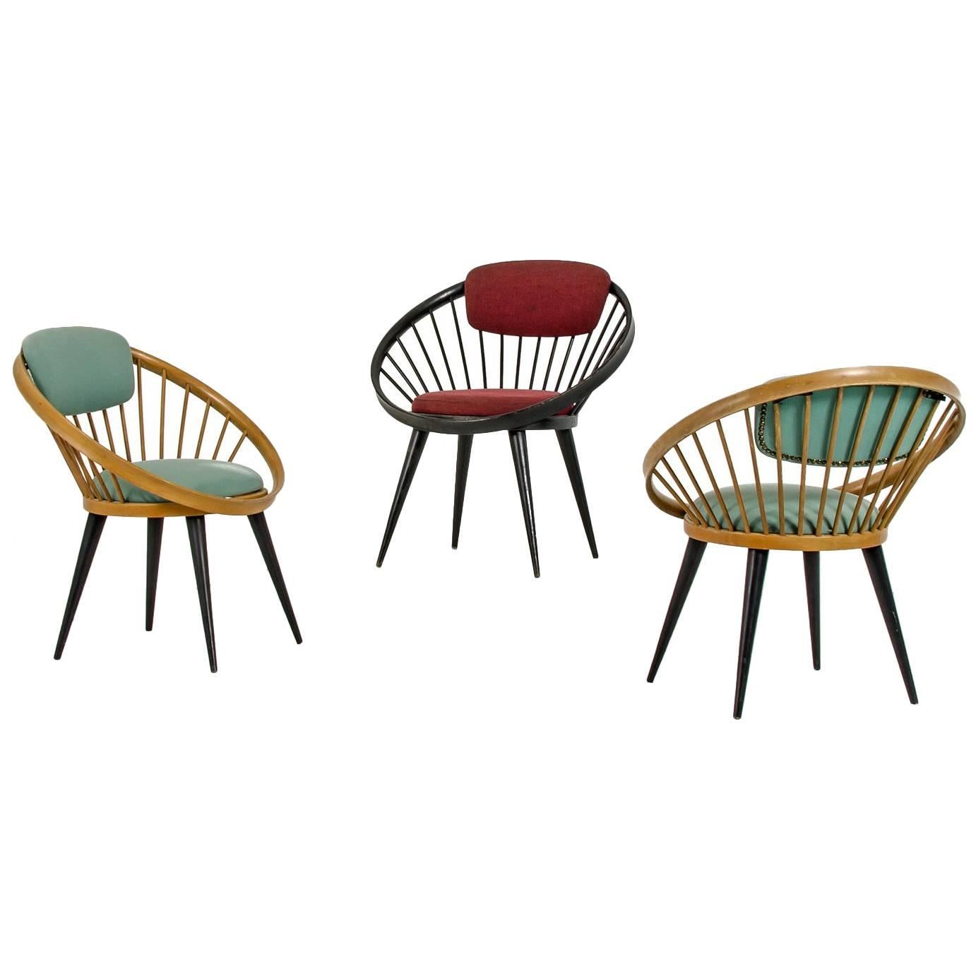 Three Round Lounge Chairs by Yngve Ekström, Italy, 1960s