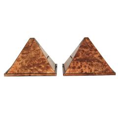 Pair of Large Highly Decorative Lacquered Burl Wood Covered Pyramid Boxes 1