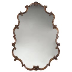 Large 1940s French Regency Style Wall Mirror with Scrolled Fruitwood Frame