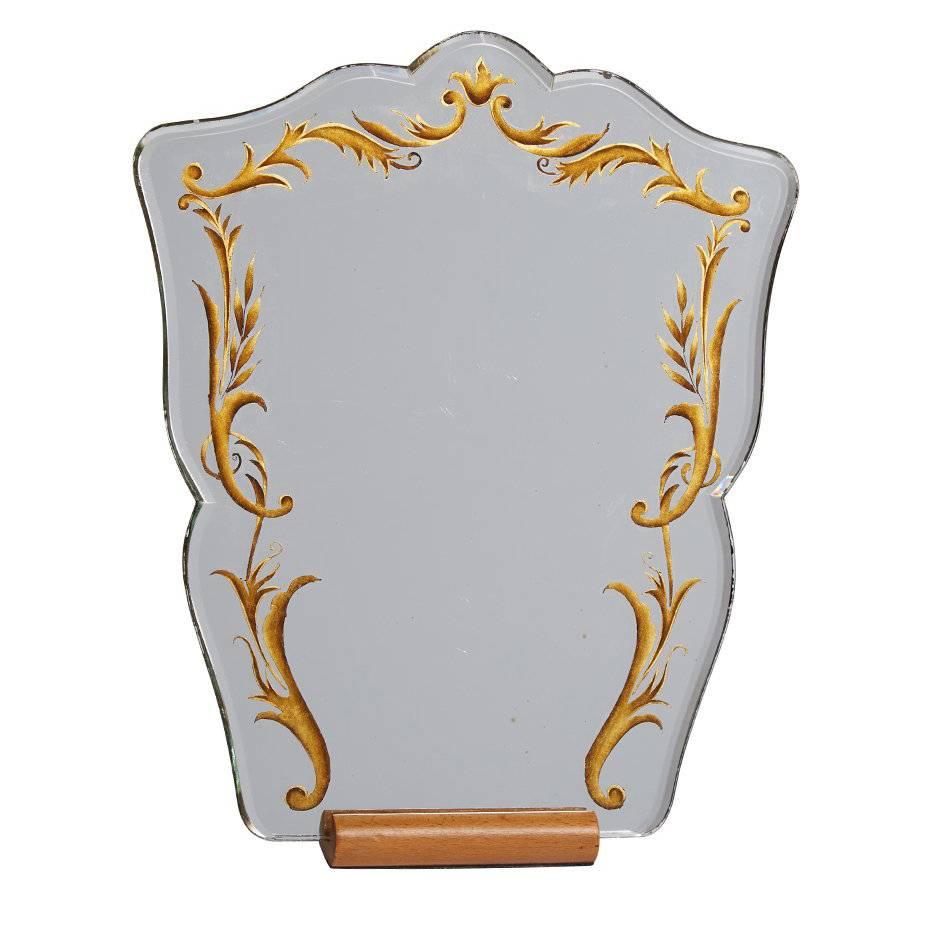 Scrolling Vanity Mirror on Oak Stand, circa 1940s For Sale