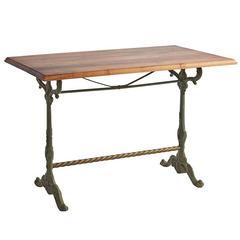 Antique Cast Iron French Bistro Table with Walnut Top, circa 1905