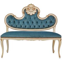 Louis XVI Style Banquette or Settee in Blue Velvet 2