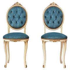 Vintage Louis XVI Style Pair of Boudoir Side Chairs
