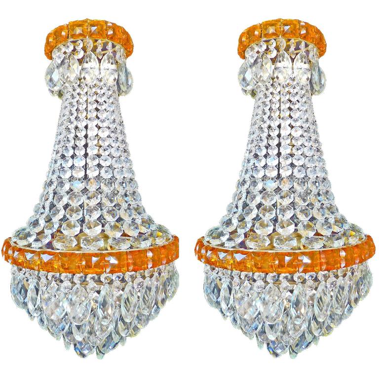 Antique Pair of French Regency Empire Amber Crystal ...