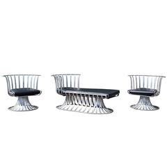 Mid-Century Modern Woodard Aluminum Spoke Patio Set Pair Chairs & Chaise Longue