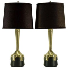 Retro Pair of Frederick Cooper Nickel & Ebonized Walnut Table Lamps