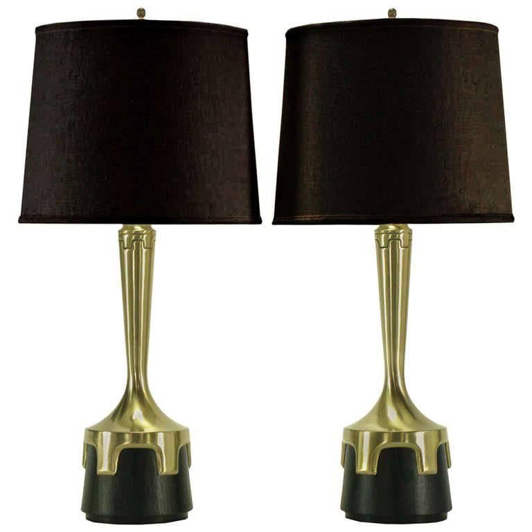 Pair of Frederick Cooper Nickel & Ebonized Walnut Table Lamps For Sale