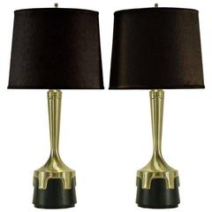 Pair of Frederick Cooper Nickel & Ebonized Walnut Table Lamps 1