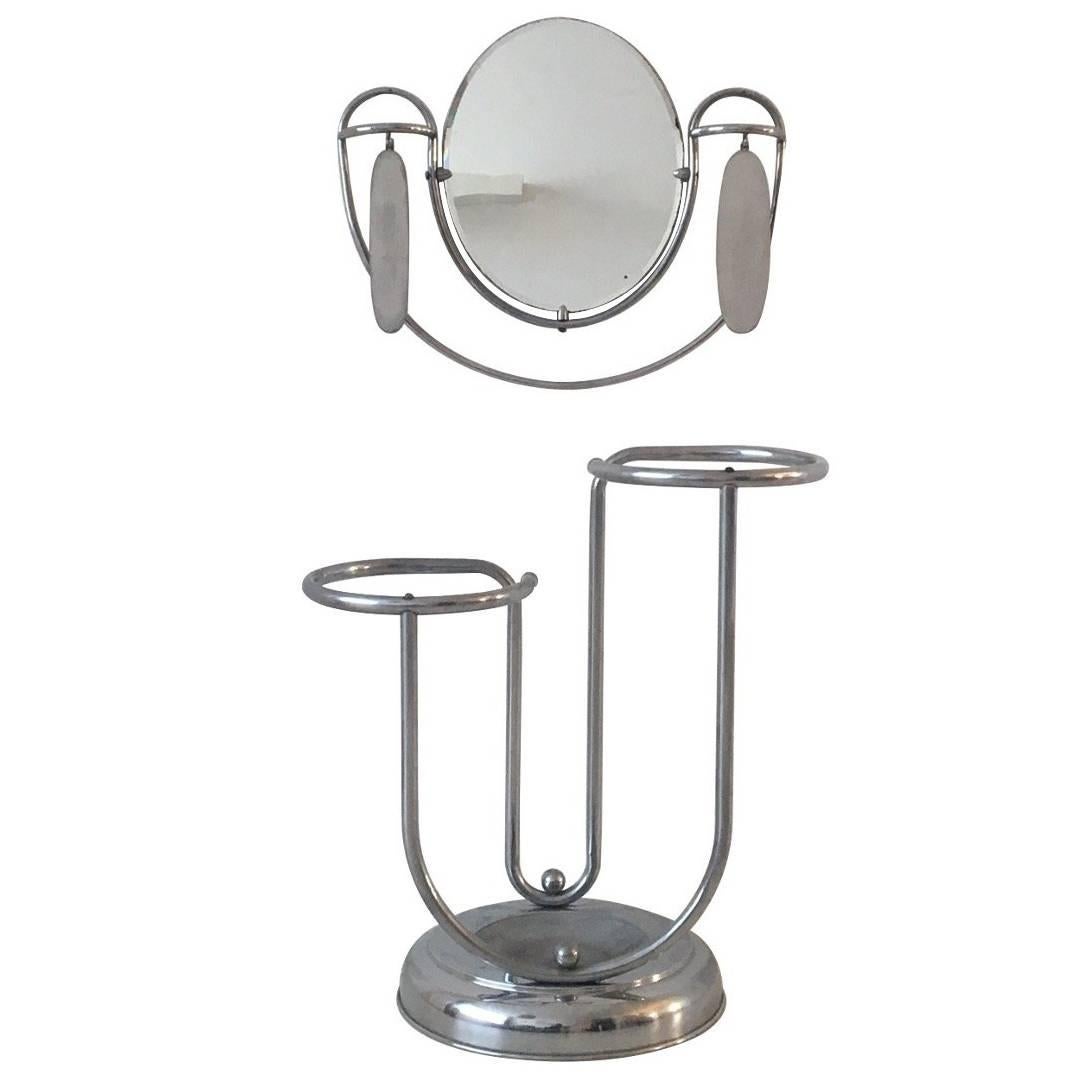 Machine Age, Art Deco Entryhall, Umbrella Stand with Mirror and Brushes, 1920s