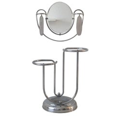 Vintage Machine Age, Art Deco Entryhall, Umbrella Stand with Mirror and Brushes, 1920s