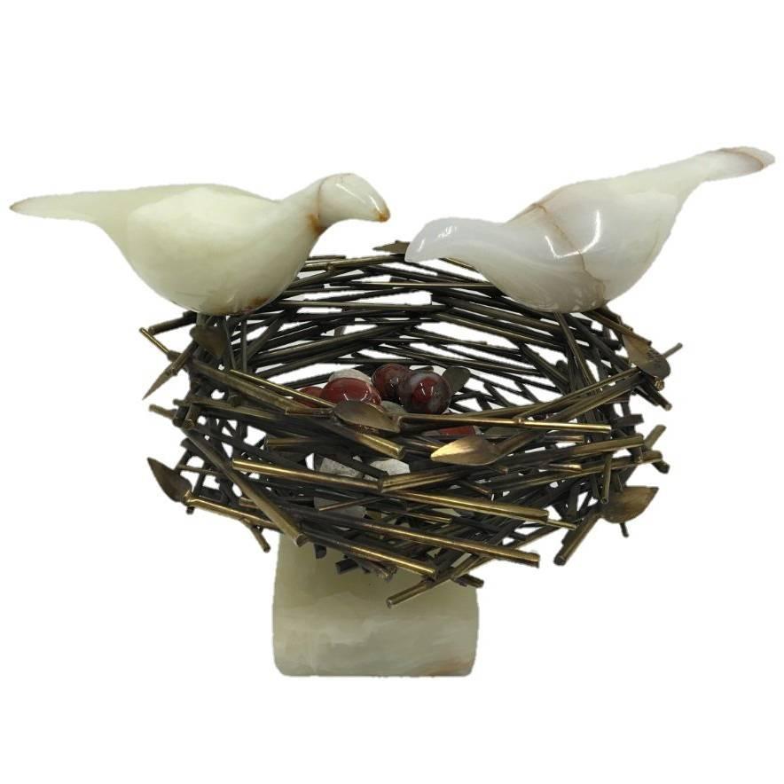 Rare C. Jere Signed "Bird Nest" Table Sculpture For Sale