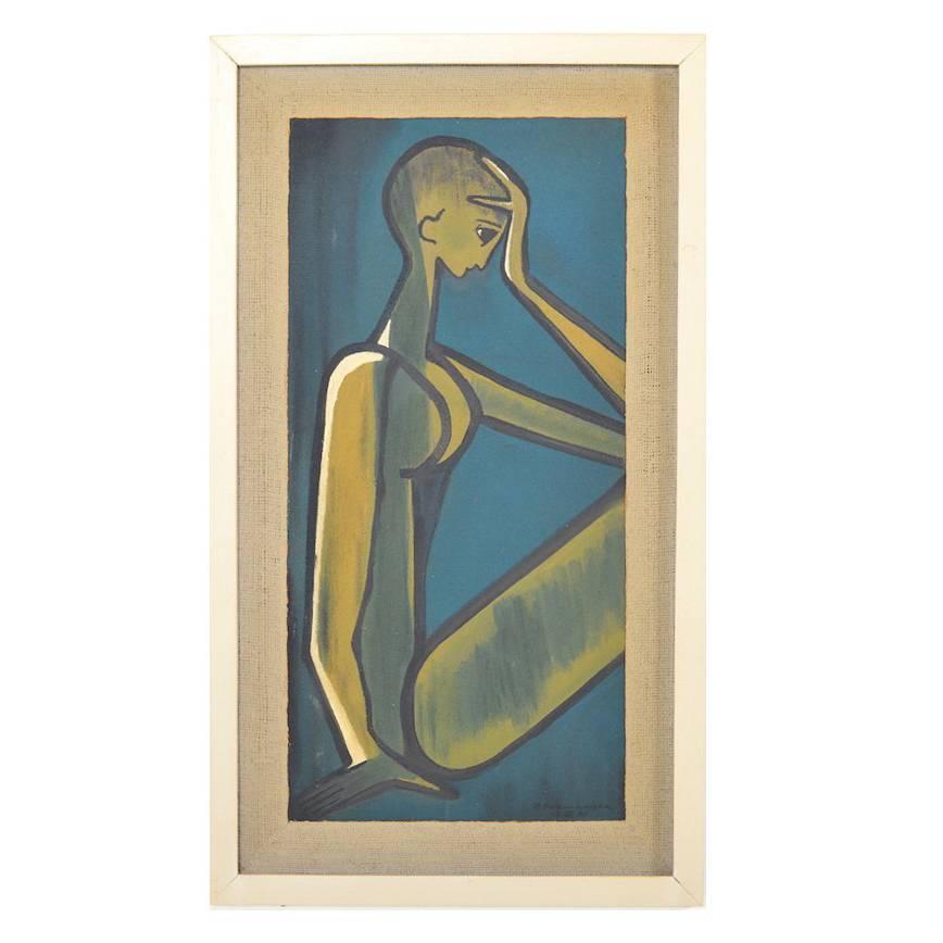 Oil Painting "Female Nude" Expressionism, 1960s, Unknown Artist For Sale