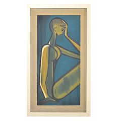 Oil Painting "Female Nude" Expressionism, 1960s, Unknown Artist