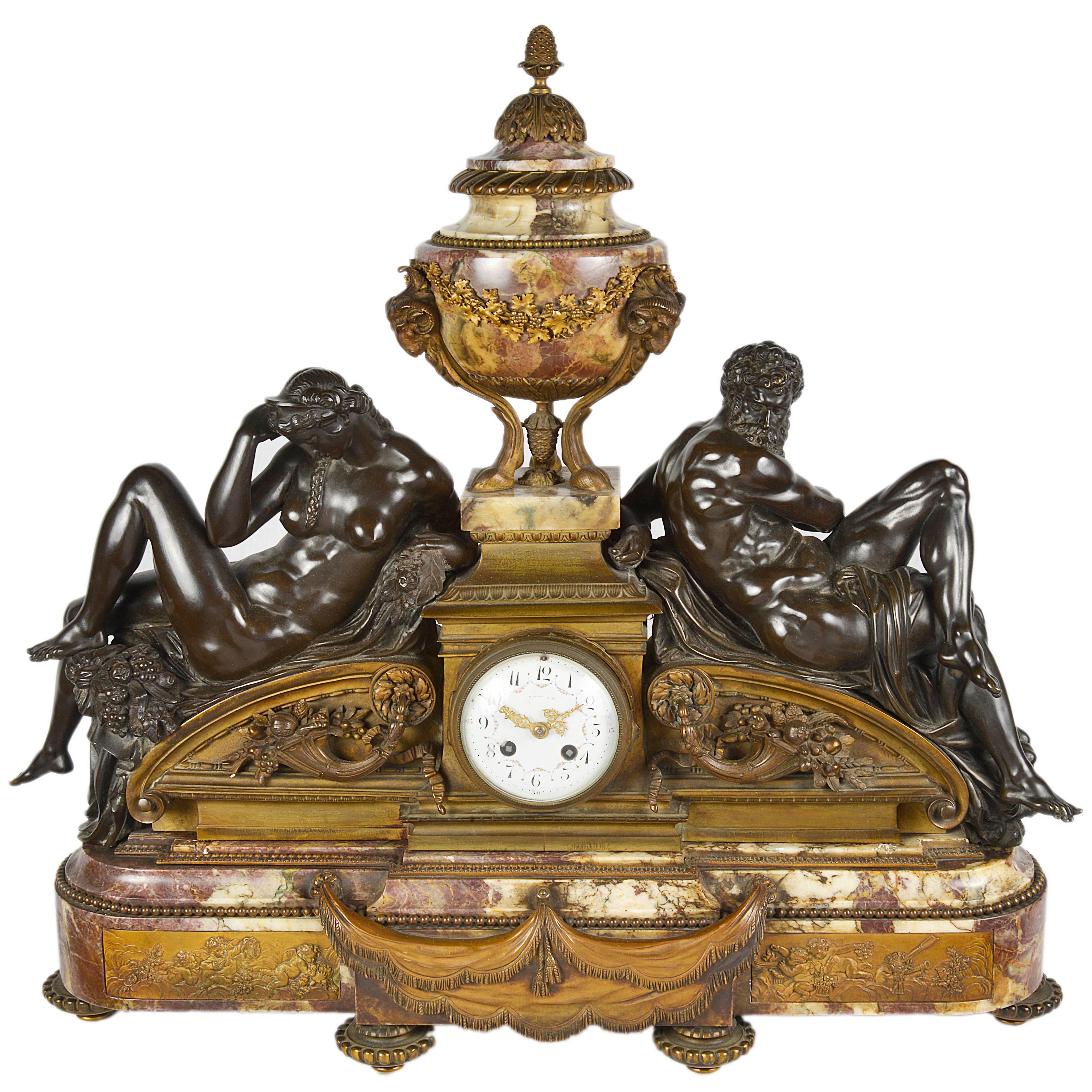 Large Louis XVI Style Classical Mantle Clock by Tiffany