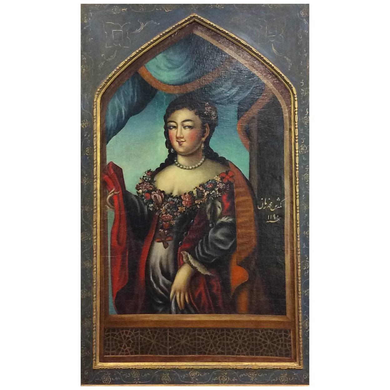 18th Century Portrait of a Qajar Lady For Sale
