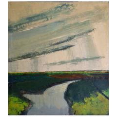 1968 Expressionist Belgium Landscape Oil Painting by J. De Wil 4