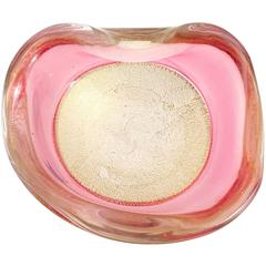 Archimede Seguso Murano Gold Flecks Pink Incalmo Rim Italian Art Glass Bowl 7