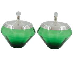 Pair of Emerald Colored Jars