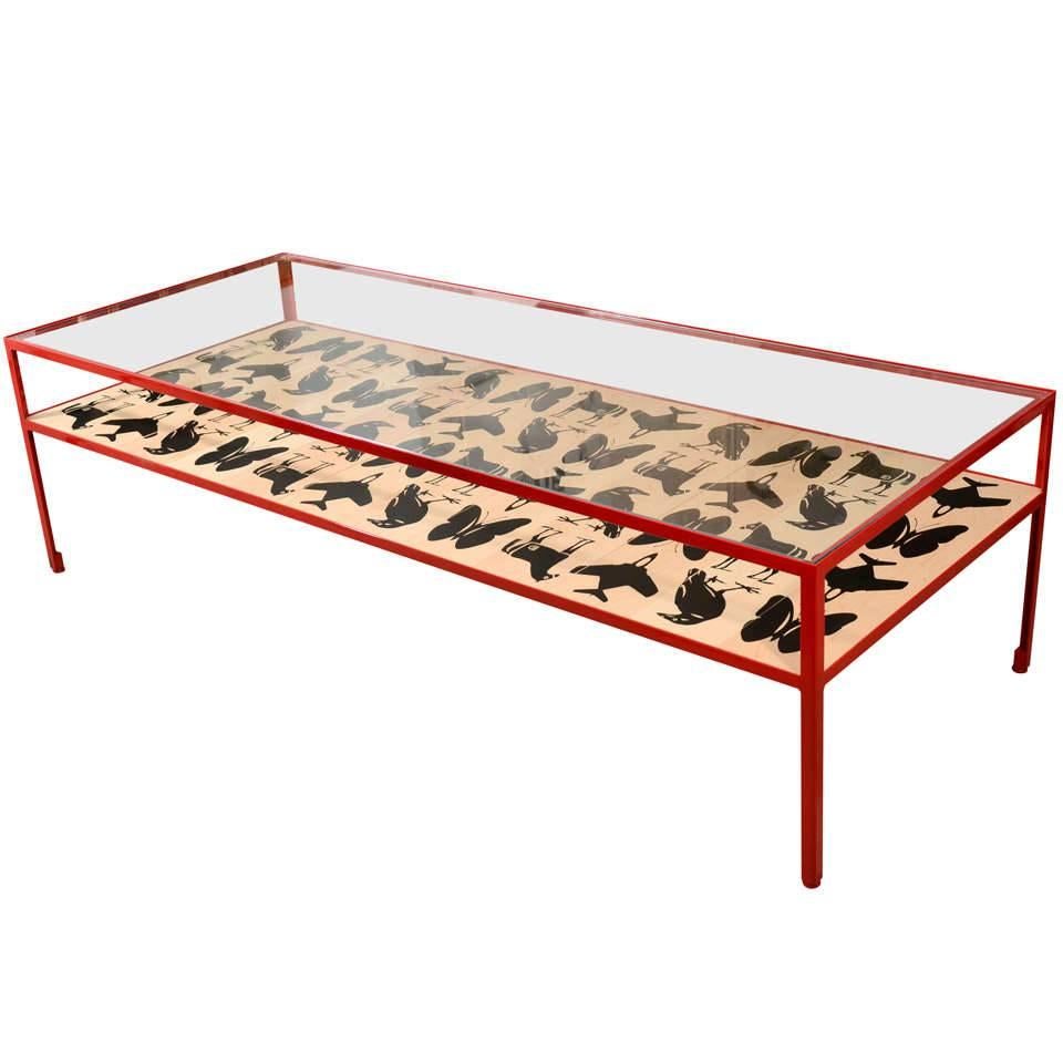 Angle Steel Coffee Table with Dylan Egon Silk Screened Maple Slats For Sale