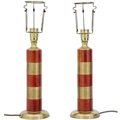 Pair of Brass and Teak 1950s Table Lamps 10
