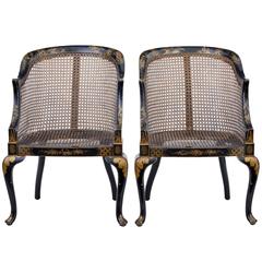 Pair of Early 20th Century Lacquered Chinoiserie Cane Chairs