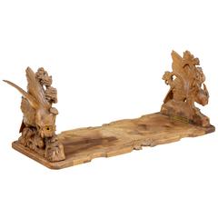 Antique Late 19th Century Carved Oak Black Forest Bookends