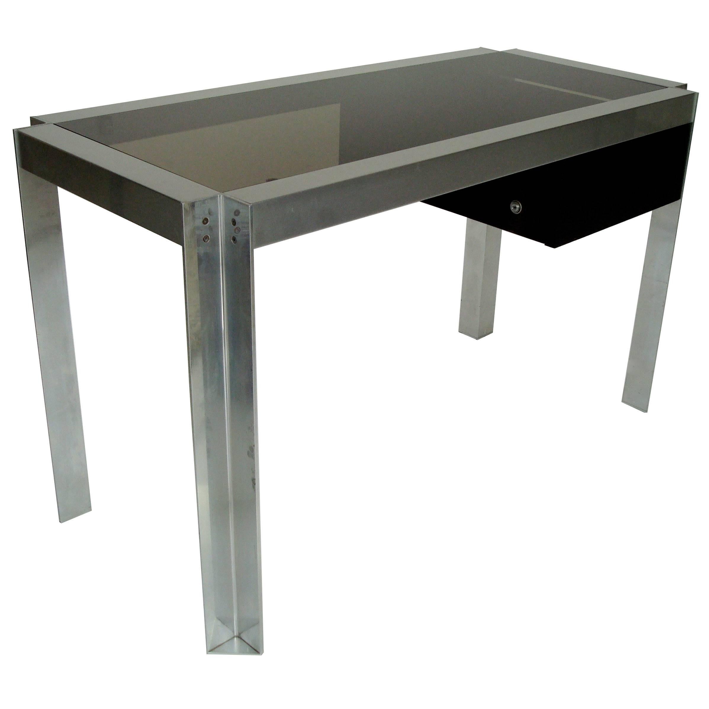Etienne Ferminger Single Drawer Nickel Chromed Steel and Aluminum French Desk