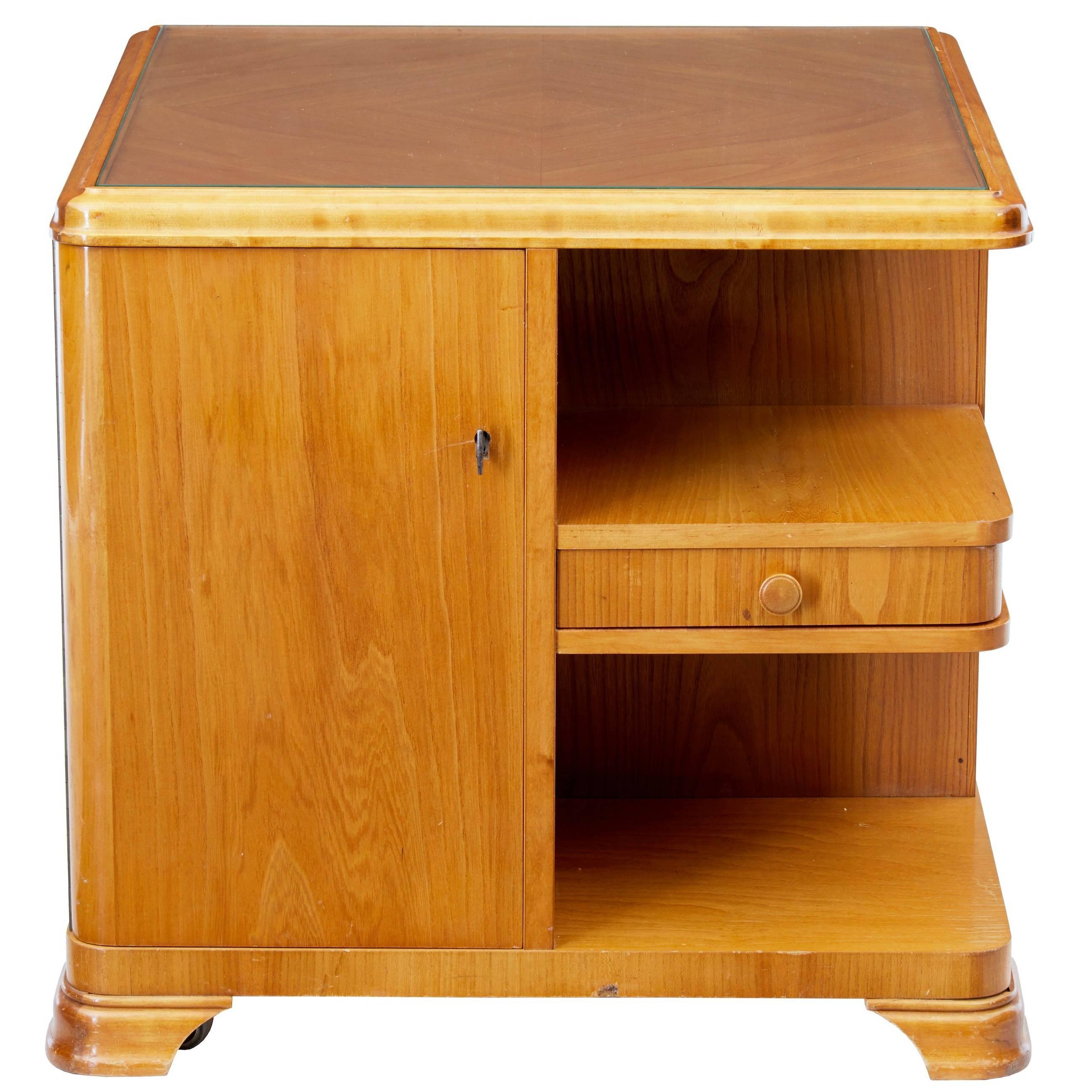 Later Art Deco Swedish Elm Occasional Table Cabinet
