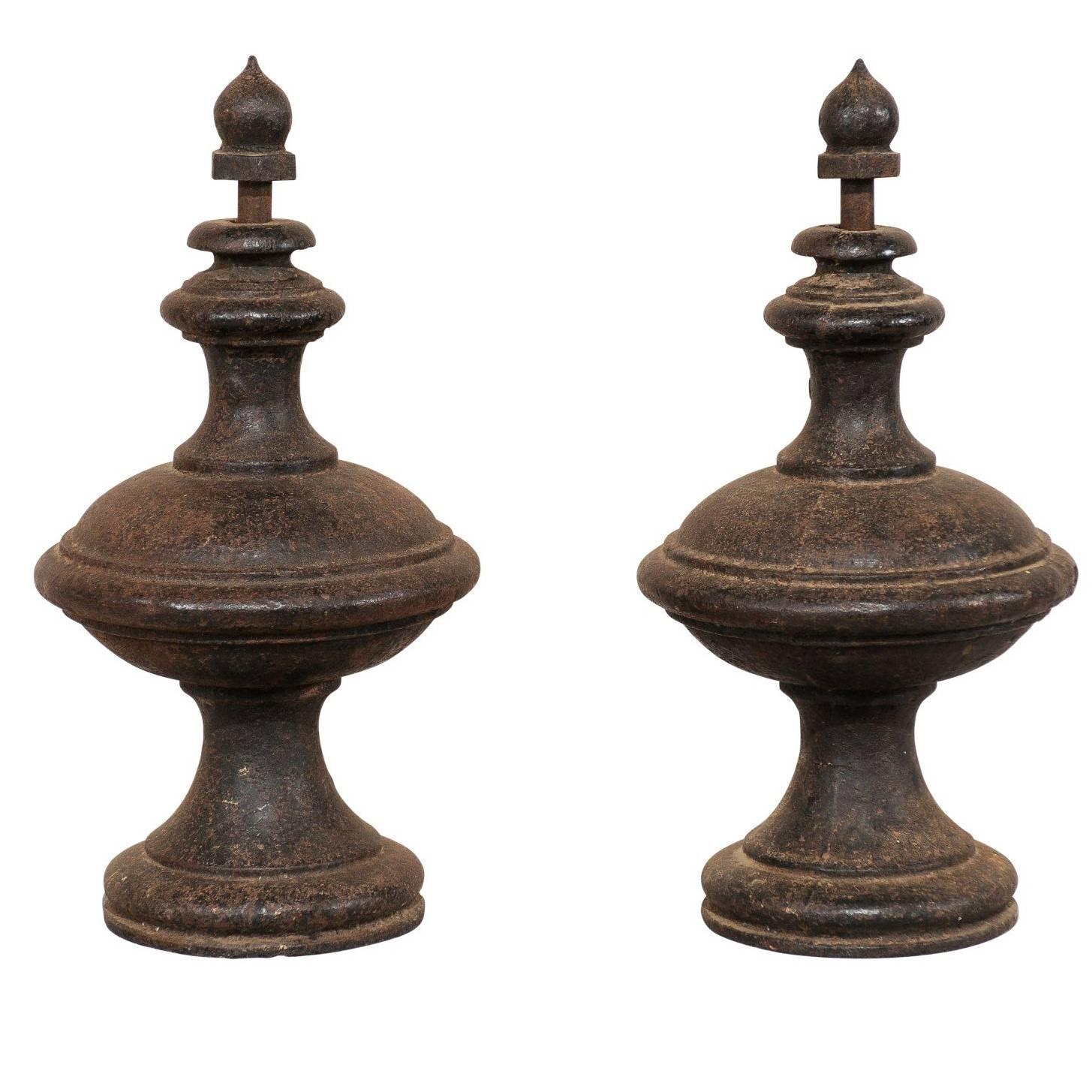 Pair of 19th Century European Cast Iron Finials with Beautiful Patina